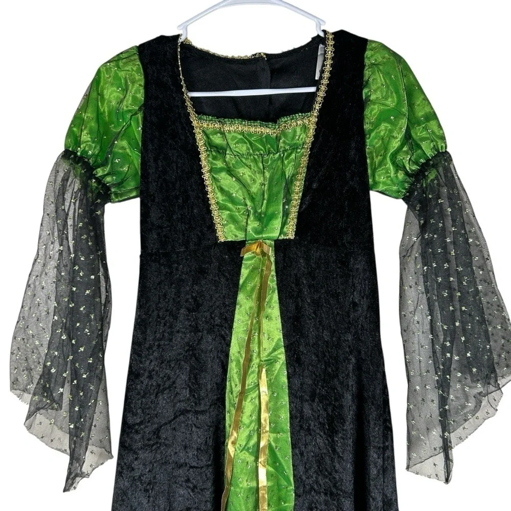 Wicked Elphaba Green Witch Costume Dress Kids Sparkle Halloween Gown - Picture 3 of 6